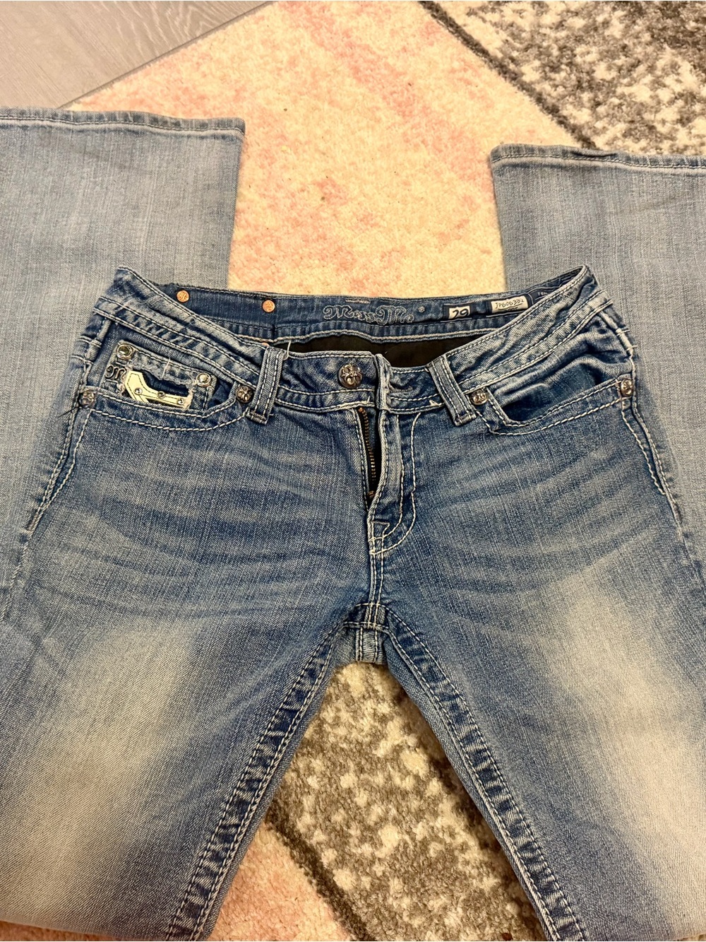 Miss Me Blue Wash Bootcut Jeans with Embroidered Pockets